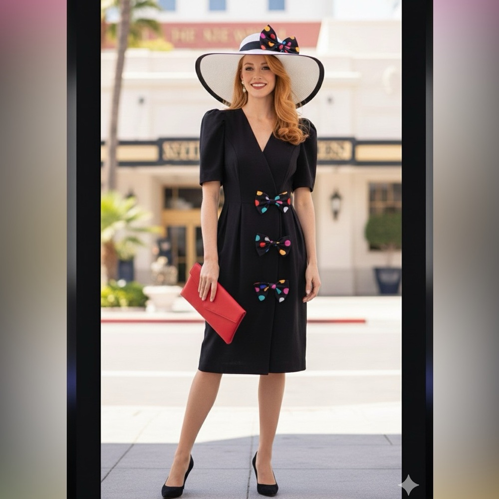 David Mitchell Vintage Black Linen Midi Dress 9/10